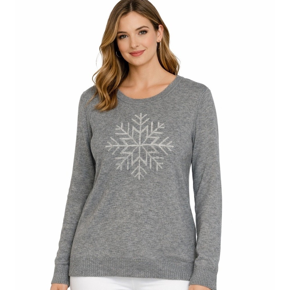 Gap Women's Sz M‎ Grey Snowflake Sweater Merino Wool Knit Winter Boho Sparkle